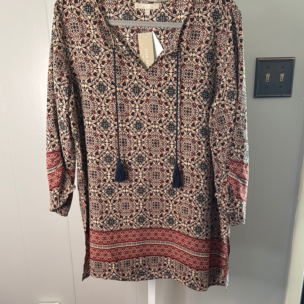 Joan Vass Bohemian Style Patterned Tunic XL NWT